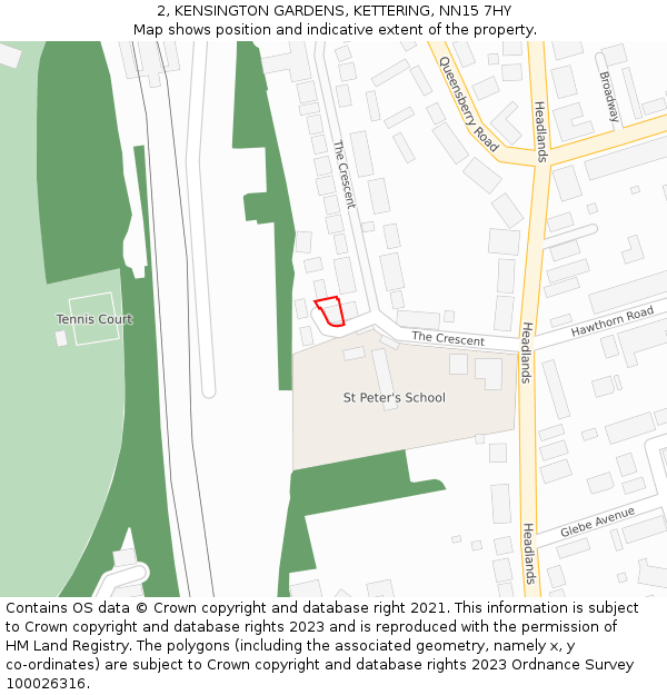 2, KENSINGTON GARDENS, KETTERING, NN15 7HY: Location map and indicative extent of plot