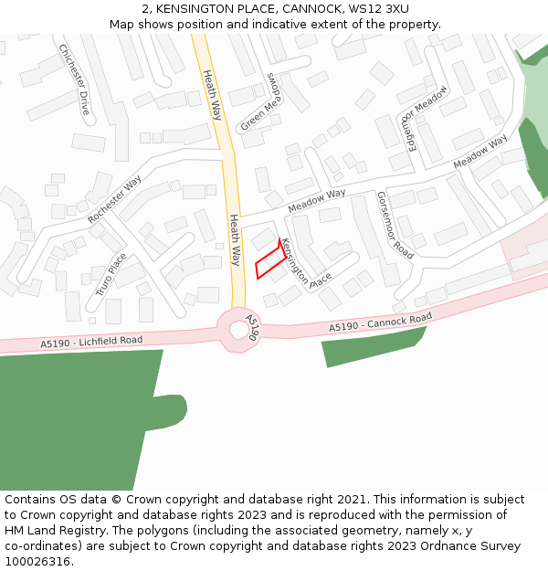 2, KENSINGTON PLACE, CANNOCK, WS12 3XU: Location map and indicative extent of plot
