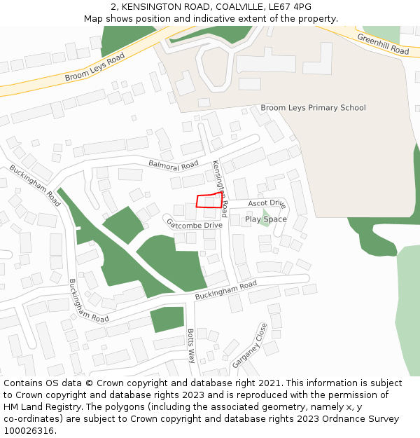 2, KENSINGTON ROAD, COALVILLE, LE67 4PG: Location map and indicative extent of plot