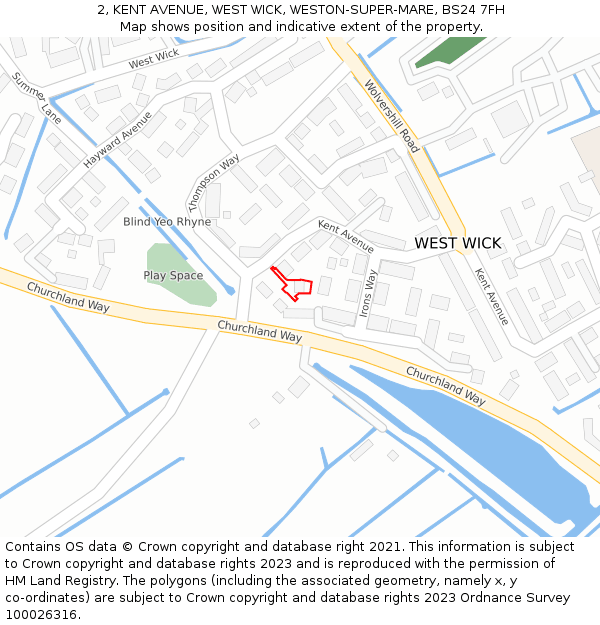 2, KENT AVENUE, WEST WICK, WESTON-SUPER-MARE, BS24 7FH: Location map and indicative extent of plot