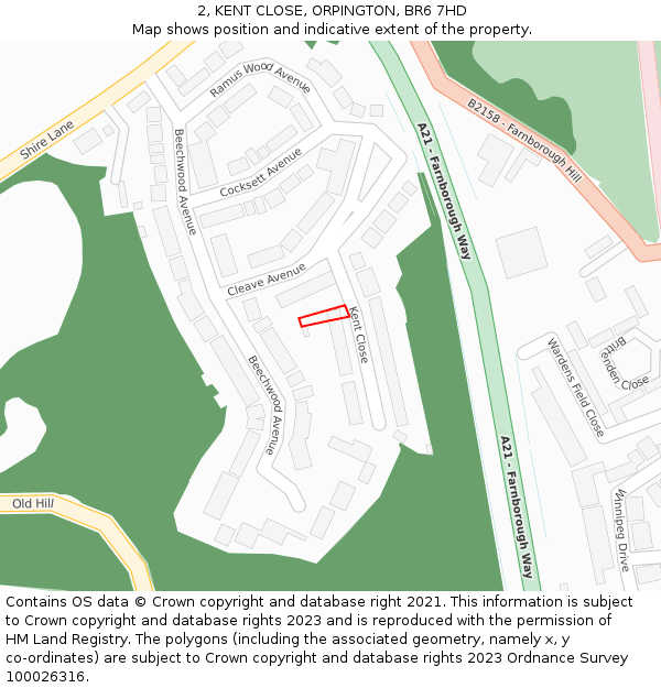 2, KENT CLOSE, ORPINGTON, BR6 7HD: Location map and indicative extent of plot