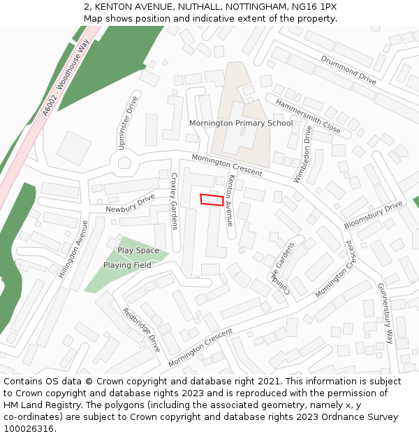 2, KENTON AVENUE, NUTHALL, NOTTINGHAM, NG16 1PX: Location map and indicative extent of plot