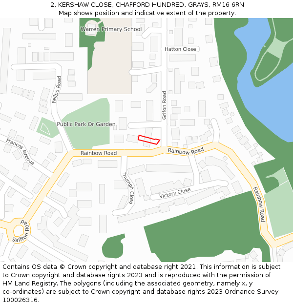 2, KERSHAW CLOSE, CHAFFORD HUNDRED, GRAYS, RM16 6RN: Location map and indicative extent of plot