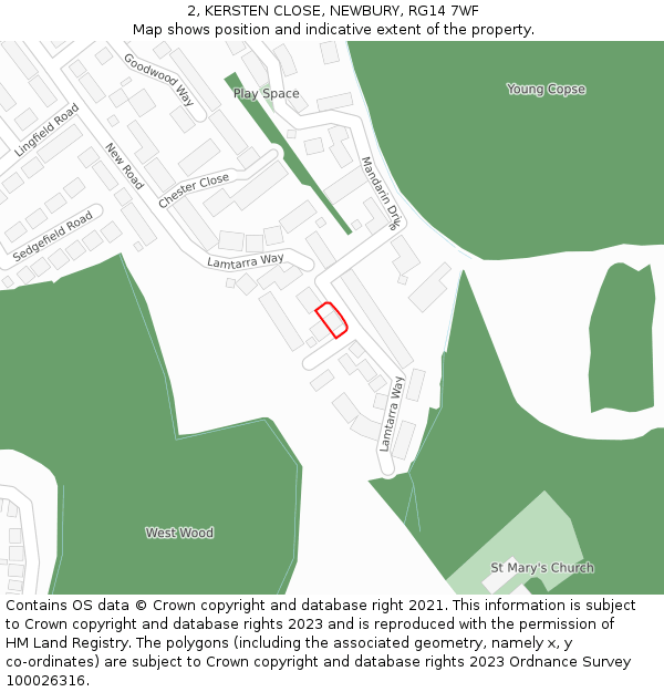 2, KERSTEN CLOSE, NEWBURY, RG14 7WF: Location map and indicative extent of plot