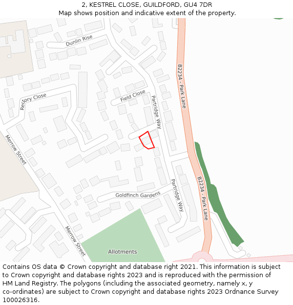 2, KESTREL CLOSE, GUILDFORD, GU4 7DR: Location map and indicative extent of plot