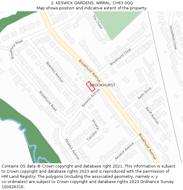 2, KESWICK GARDENS, WIRRAL, CH63 0QQ: Location map and indicative extent of plot