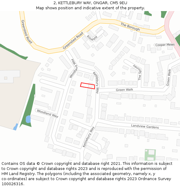 2, KETTLEBURY WAY, ONGAR, CM5 9EU: Location map and indicative extent of plot