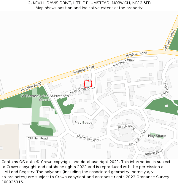 2, KEVILL DAVIS DRIVE, LITTLE PLUMSTEAD, NORWICH, NR13 5FB: Location map and indicative extent of plot