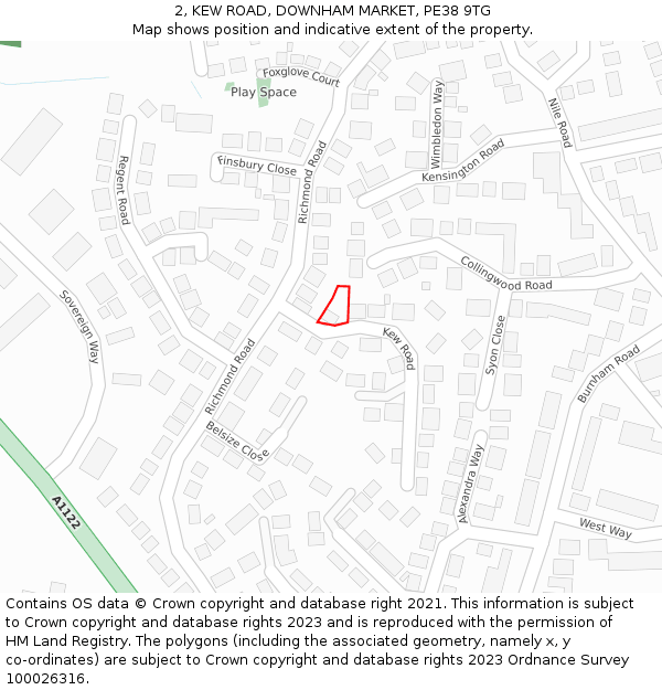 2, KEW ROAD, DOWNHAM MARKET, PE38 9TG: Location map and indicative extent of plot
