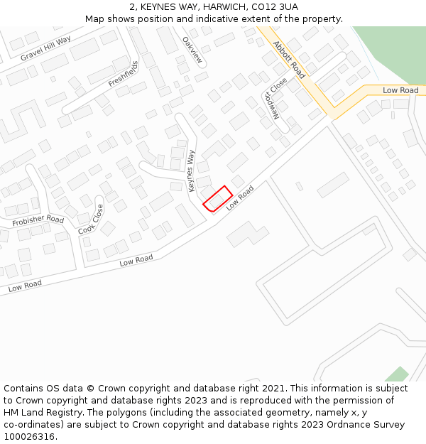 2, KEYNES WAY, HARWICH, CO12 3UA: Location map and indicative extent of plot