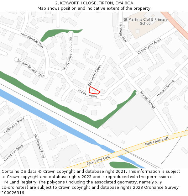 2, KEYWORTH CLOSE, TIPTON, DY4 8GA: Location map and indicative extent of plot