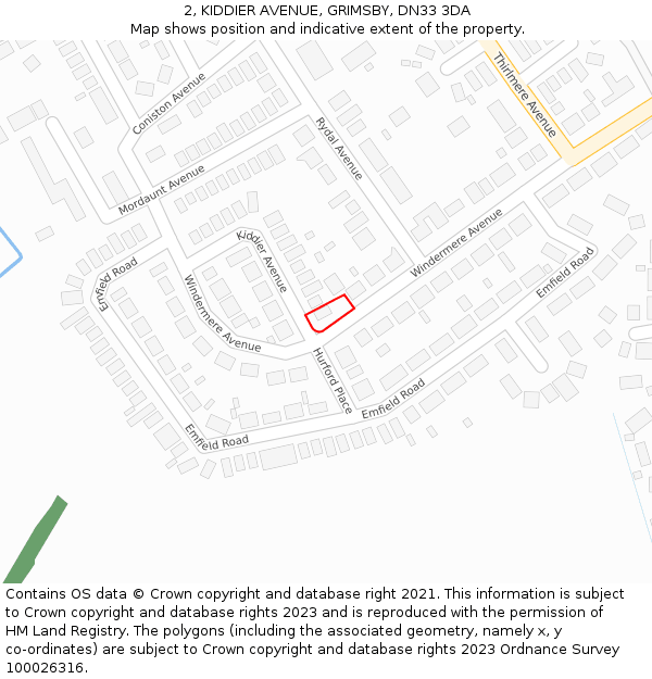 2, KIDDIER AVENUE, GRIMSBY, DN33 3DA: Location map and indicative extent of plot