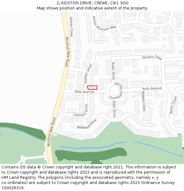 2, KIDSTON DRIVE, CREWE, CW1 3GG: Location map and indicative extent of plot