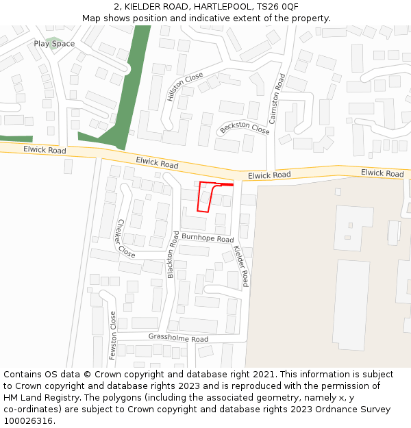 2, KIELDER ROAD, HARTLEPOOL, TS26 0QF: Location map and indicative extent of plot