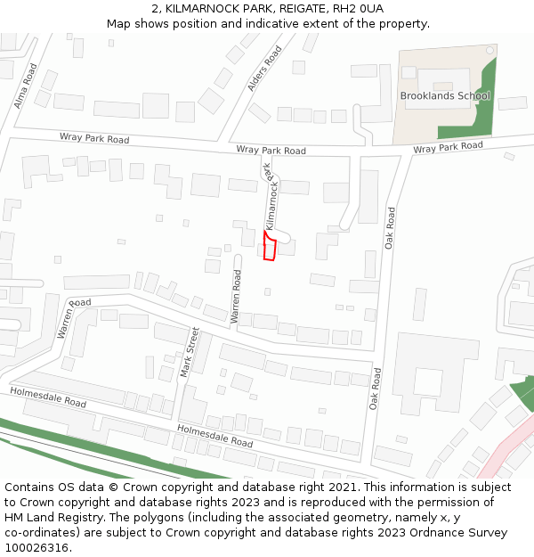 2, KILMARNOCK PARK, REIGATE, RH2 0UA: Location map and indicative extent of plot