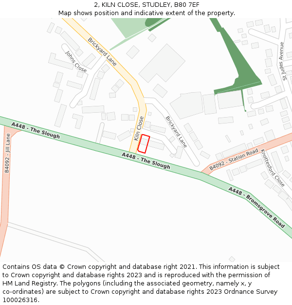 2, KILN CLOSE, STUDLEY, B80 7EF: Location map and indicative extent of plot