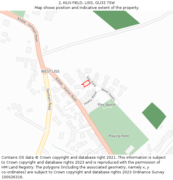 2, KILN FIELD, LISS, GU33 7SW: Location map and indicative extent of plot