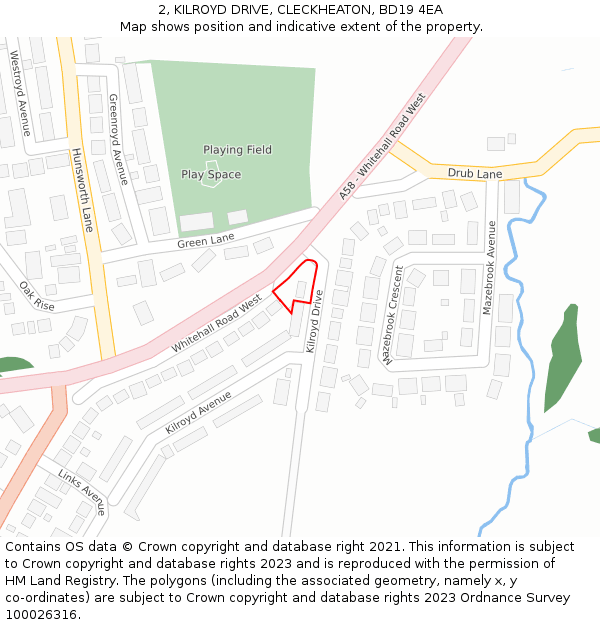 2, KILROYD DRIVE, CLECKHEATON, BD19 4EA: Location map and indicative extent of plot