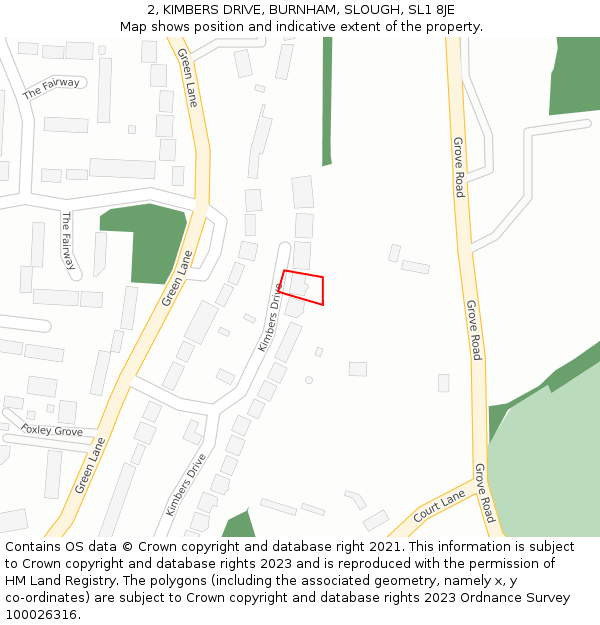 2, KIMBERS DRIVE, BURNHAM, SLOUGH, SL1 8JE: Location map and indicative extent of plot