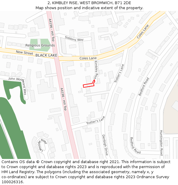 2, KIMBLEY RISE, WEST BROMWICH, B71 2DE: Location map and indicative extent of plot