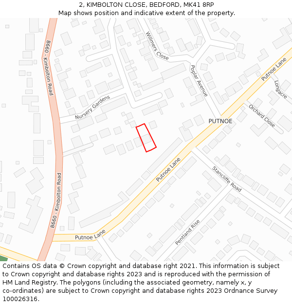 2, KIMBOLTON CLOSE, BEDFORD, MK41 8RP: Location map and indicative extent of plot