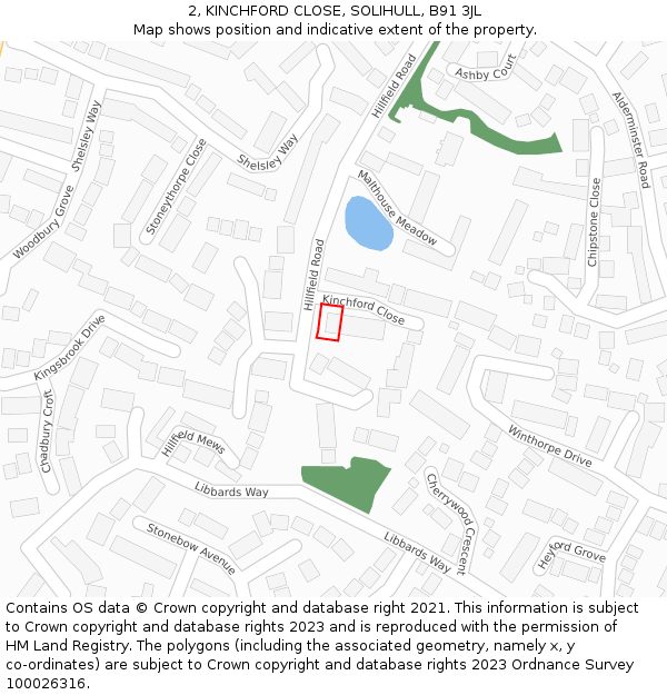 2, KINCHFORD CLOSE, SOLIHULL, B91 3JL: Location map and indicative extent of plot