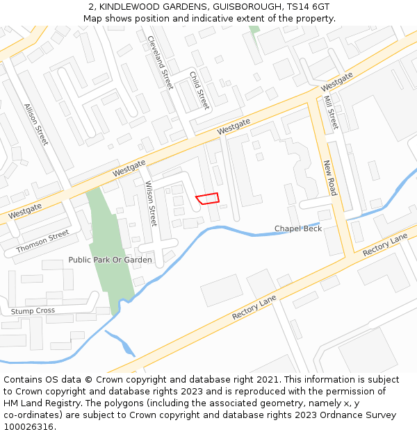 2, KINDLEWOOD GARDENS, GUISBOROUGH, TS14 6GT: Location map and indicative extent of plot