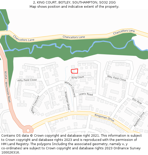 2, KING COURT, BOTLEY, SOUTHAMPTON, SO32 2GG: Location map and indicative extent of plot