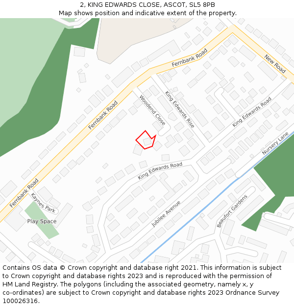 2, KING EDWARDS CLOSE, ASCOT, SL5 8PB: Location map and indicative extent of plot