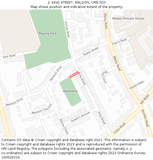 2, KING STREET, MALDON, CM9 5DY: Location map and indicative extent of plot