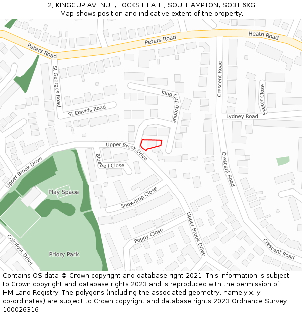 2, KINGCUP AVENUE, LOCKS HEATH, SOUTHAMPTON, SO31 6XG: Location map and indicative extent of plot