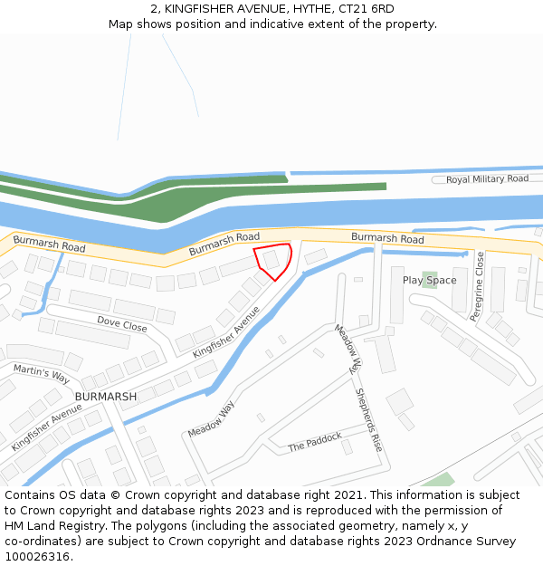 2, KINGFISHER AVENUE, HYTHE, CT21 6RD: Location map and indicative extent of plot