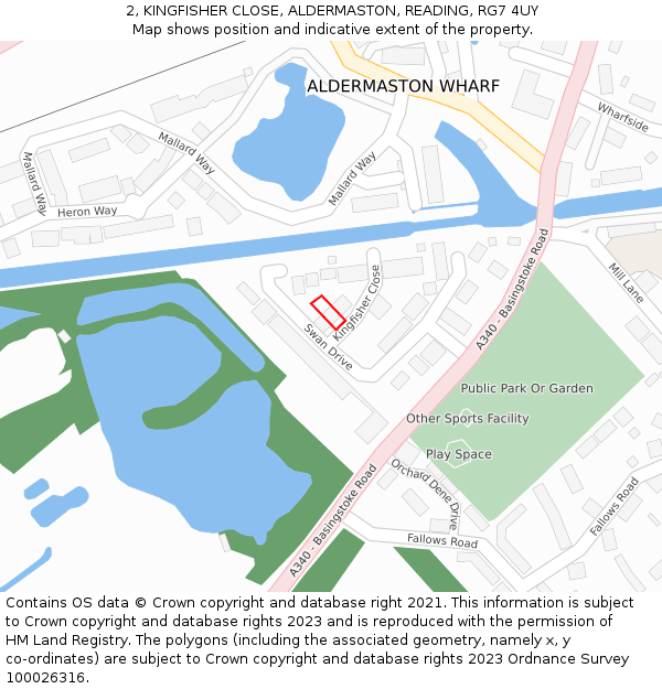 2, KINGFISHER CLOSE, ALDERMASTON, READING, RG7 4UY: Location map and indicative extent of plot