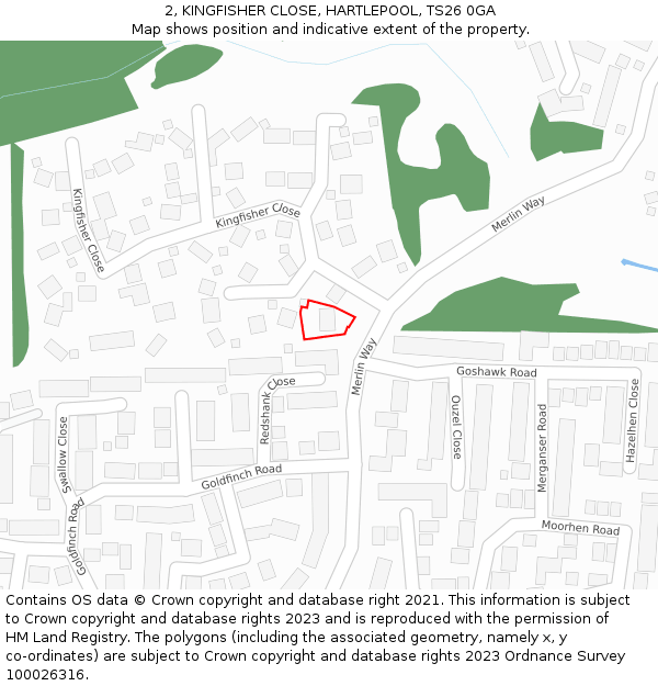 2, KINGFISHER CLOSE, HARTLEPOOL, TS26 0GA: Location map and indicative extent of plot