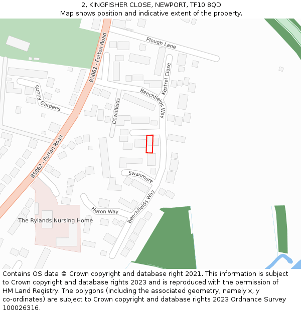 2, KINGFISHER CLOSE, NEWPORT, TF10 8QD: Location map and indicative extent of plot