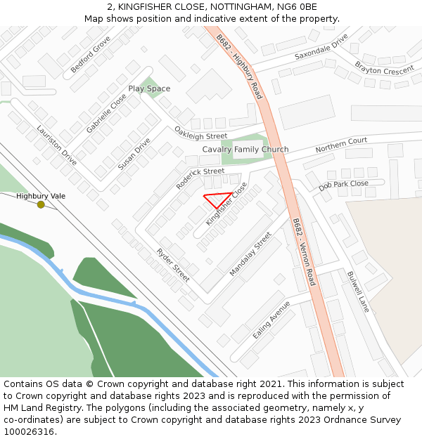 2, KINGFISHER CLOSE, NOTTINGHAM, NG6 0BE: Location map and indicative extent of plot