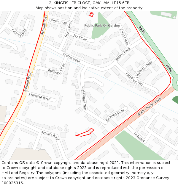 2, KINGFISHER CLOSE, OAKHAM, LE15 6ER: Location map and indicative extent of plot