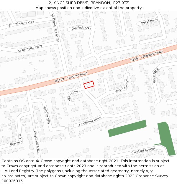 2, KINGFISHER DRIVE, BRANDON, IP27 0TZ: Location map and indicative extent of plot