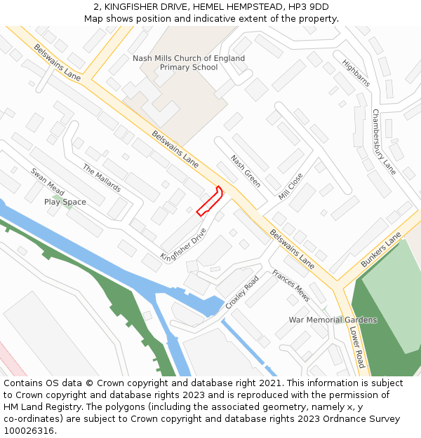 2, KINGFISHER DRIVE, HEMEL HEMPSTEAD, HP3 9DD: Location map and indicative extent of plot