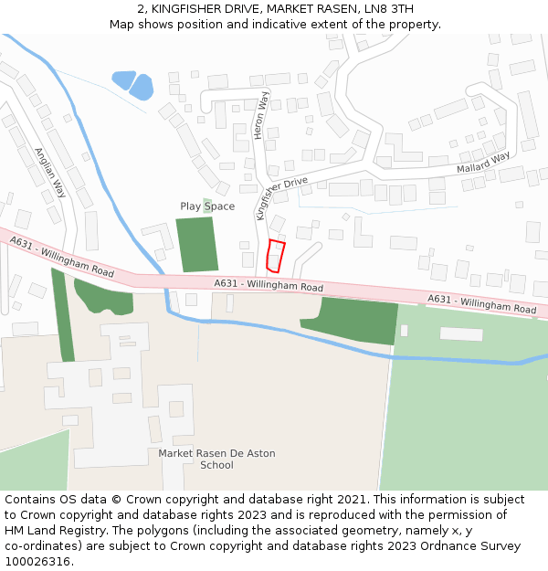 2, KINGFISHER DRIVE, MARKET RASEN, LN8 3TH: Location map and indicative extent of plot