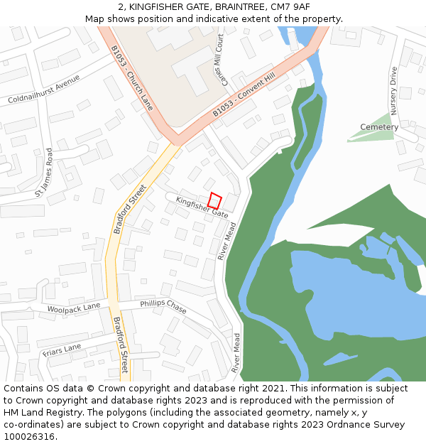 2, KINGFISHER GATE, BRAINTREE, CM7 9AF: Location map and indicative extent of plot
