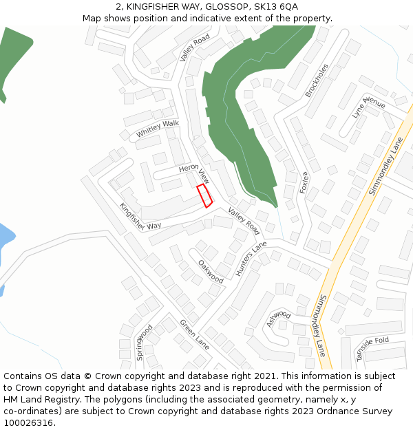 2, KINGFISHER WAY, GLOSSOP, SK13 6QA: Location map and indicative extent of plot