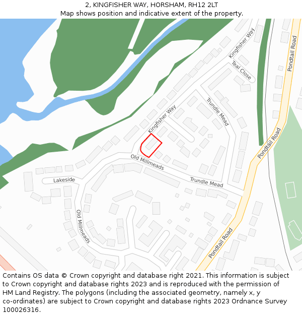 2, KINGFISHER WAY, HORSHAM, RH12 2LT: Location map and indicative extent of plot