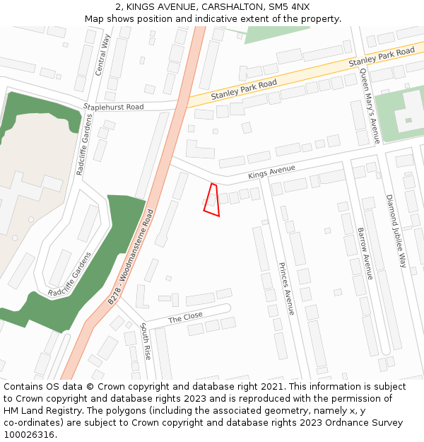 2, KINGS AVENUE, CARSHALTON, SM5 4NX: Location map and indicative extent of plot