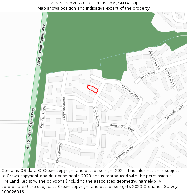 2, KINGS AVENUE, CHIPPENHAM, SN14 0UJ: Location map and indicative extent of plot