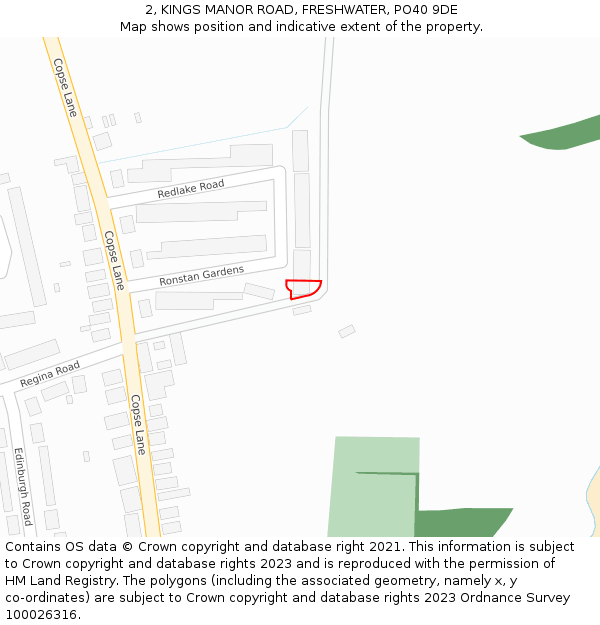 2, KINGS MANOR ROAD, FRESHWATER, PO40 9DE: Location map and indicative extent of plot