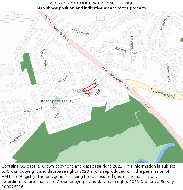 2, KINGS OAK COURT, WREXHAM, LL13 8QH: Location map and indicative extent of plot