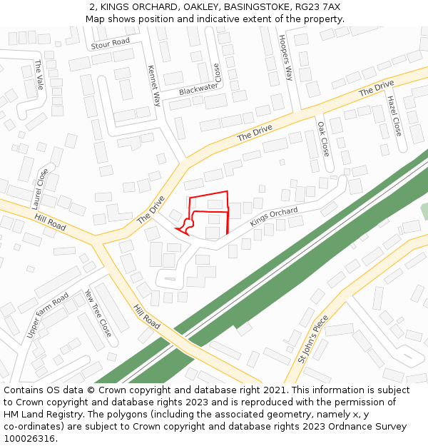 2, KINGS ORCHARD, OAKLEY, BASINGSTOKE, RG23 7AX: Location map and indicative extent of plot