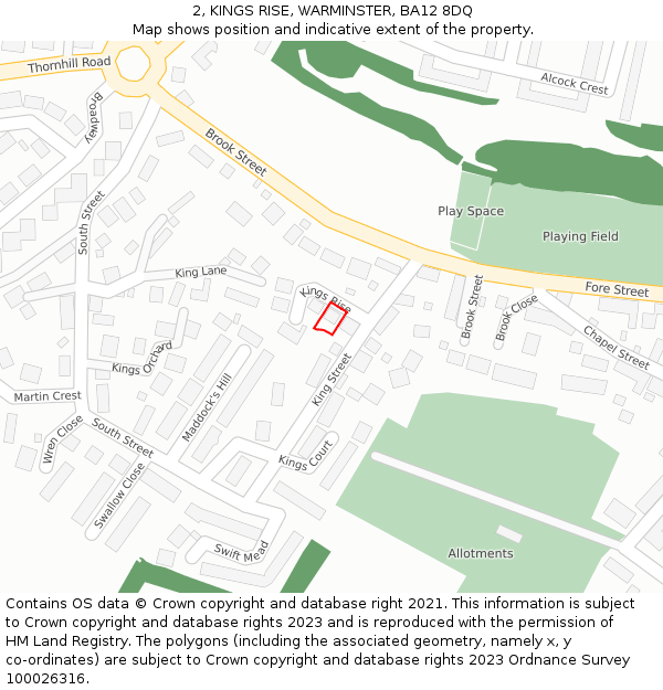 2, KINGS RISE, WARMINSTER, BA12 8DQ: Location map and indicative extent of plot