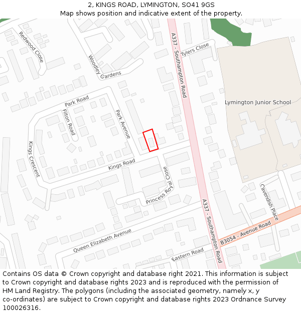 2, KINGS ROAD, LYMINGTON, SO41 9GS: Location map and indicative extent of plot